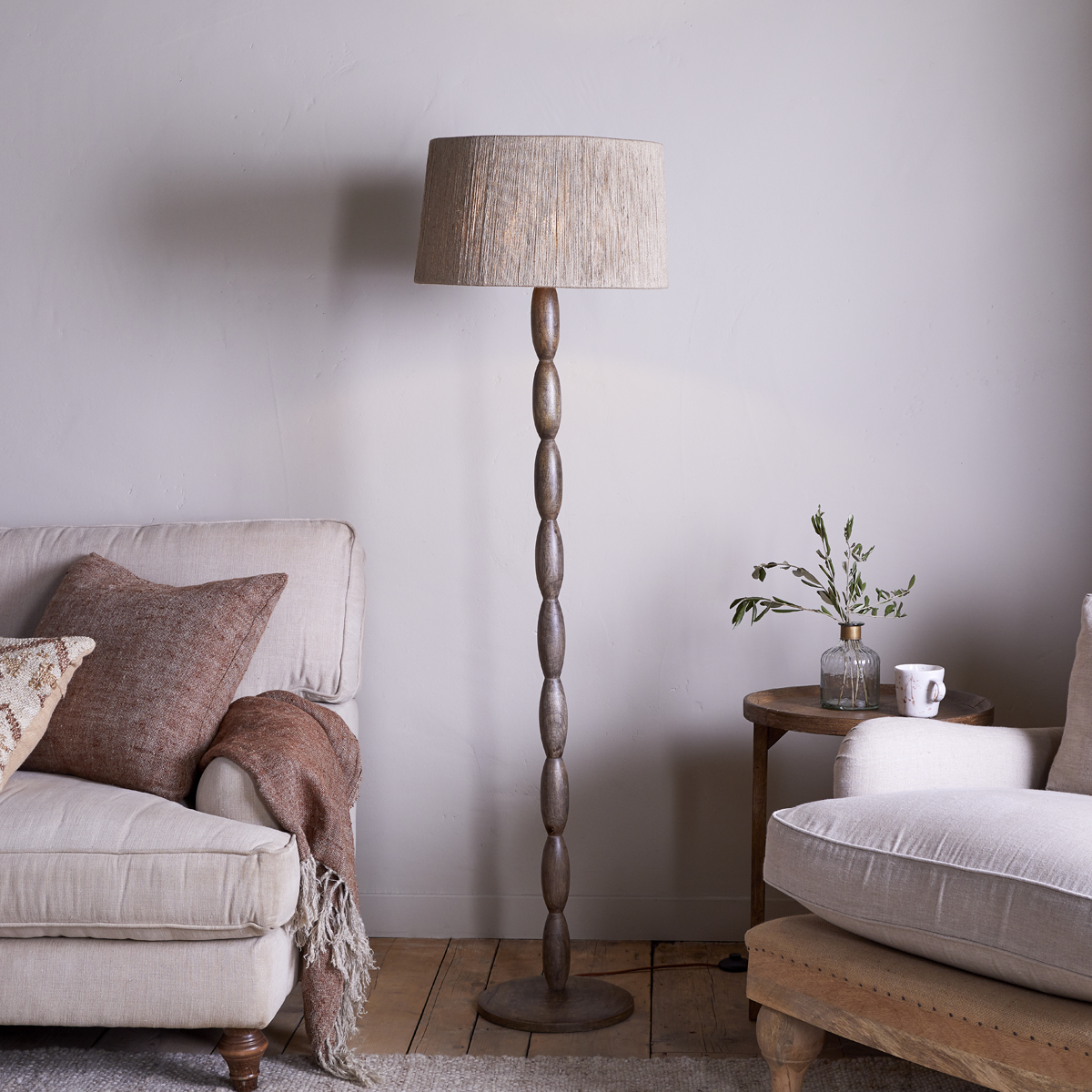 Konali Mango Wood Floor Lamp, Ash Stain