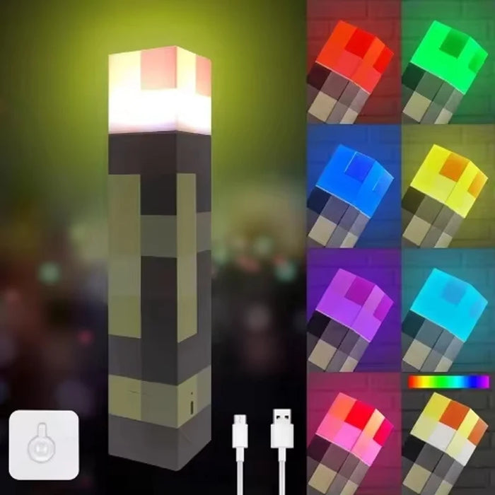 Pixel Torch Table Lamp, Block Design, Multiple Lighting Patterns, Desk & Wall Display