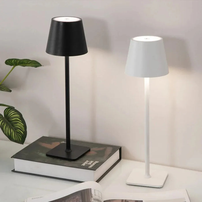 Cone Shade Table Lamp, Touch Control, Three Light Settings for Bedside, USB Rechargeable
