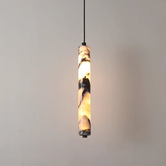 Natural Marble Cylinder Pendant Light, 4 × 28 cm, Integrated LED