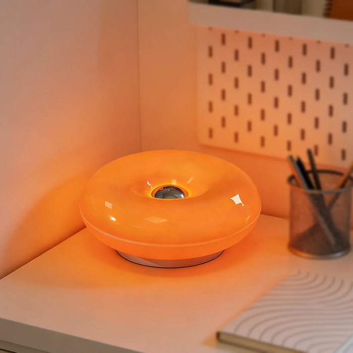 Donut Table Lamp, Rounded Body, Yellow Light, USB Power Source for Bedside Use