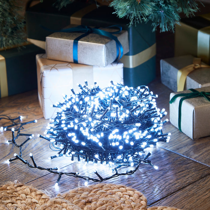 ice white string light wrapped up in circle under tree, emitting light