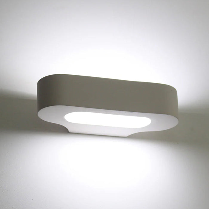 Rounded Rectangular Plaster Wall Light, Oval Diffuser Panel Underneath, Paintable Raw Plaster, LED Up and Down, Hallway & Landing