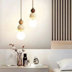 Natural Stone & Wood Pendant Light – Contemporary Bauhaus Style
