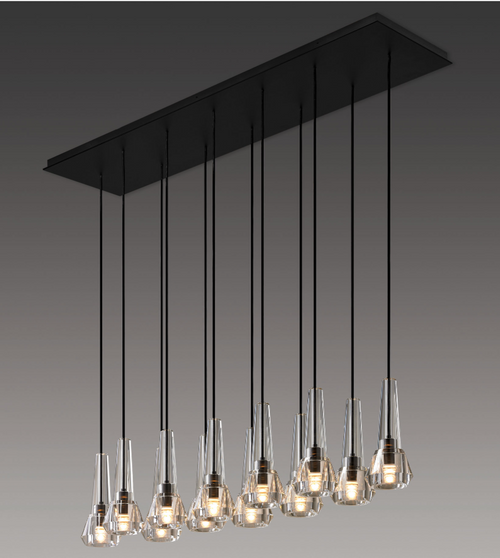 8 Light Faceted Crystal Teardrop Cluster Chandelier, Black Frame, Staggered Drop Bar Design, Chain S
