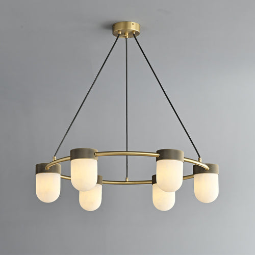 Erica Alabaster Round Chandelier 6 Lights