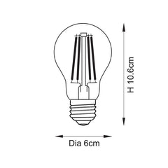 E27 LED Filament GLS Dimmable Light Bulbs 8W - Pack of 3