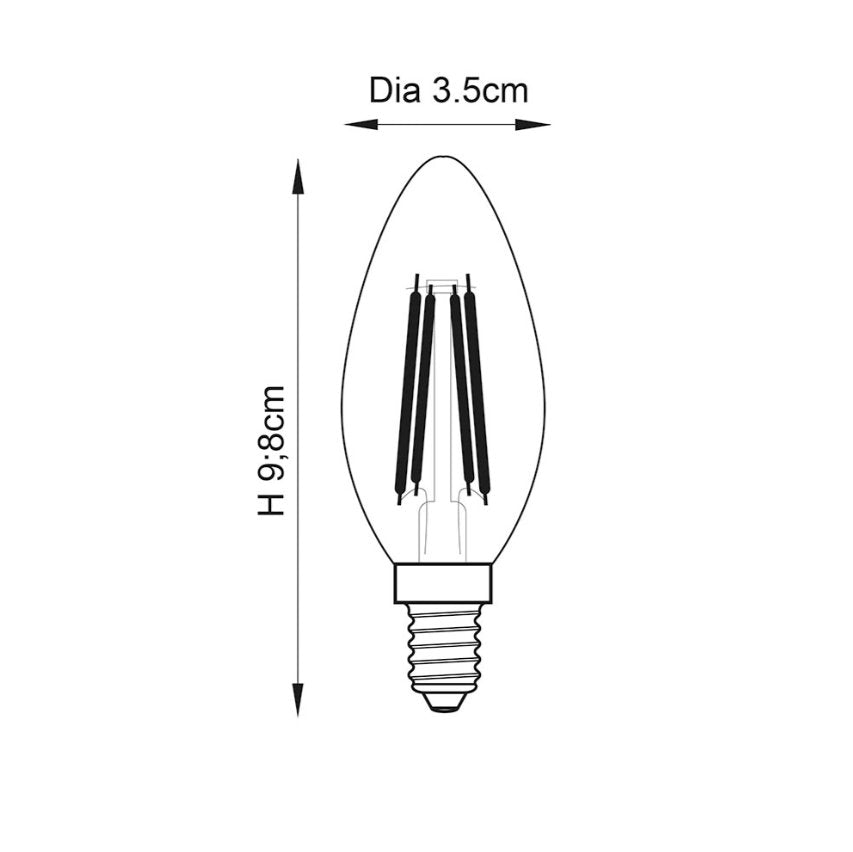 E14 LED Filament Candle Dimmable Bulbs 4W - Pack of 3