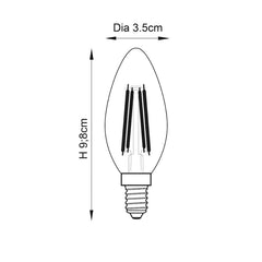E14 LED Filament Candle Dimmable Bulbs 4W - Pack of 3