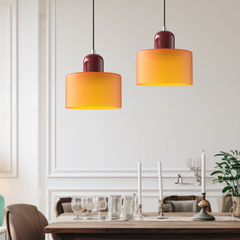Retro pendant light – Dark green and orange glass shade for a dining table or reading nook, adjustable length up to 150 cm