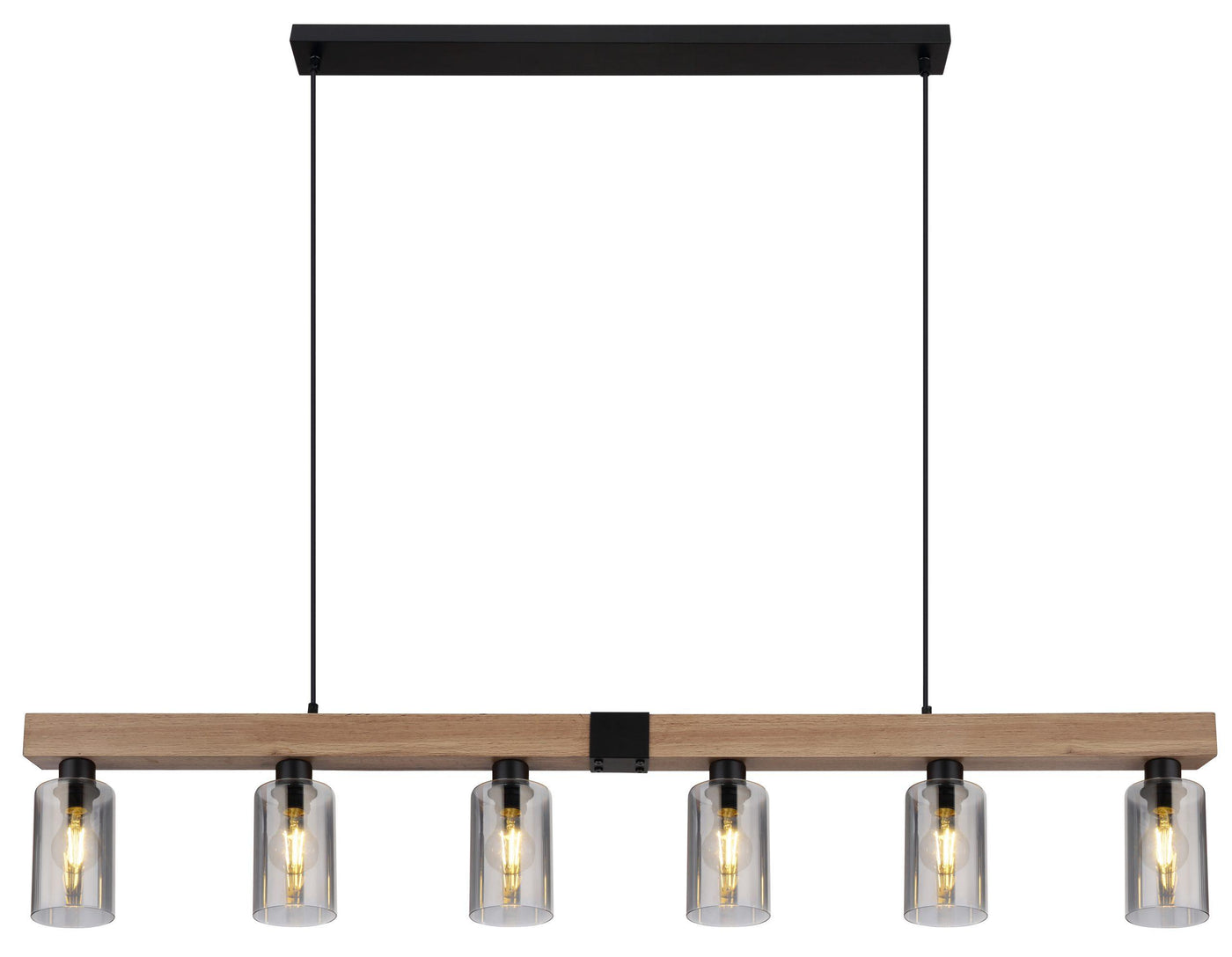 Hadera 6-light wooden beam pendant for kitchen islands