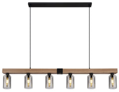 Hadera 6-light wooden beam pendant for kitchen islands