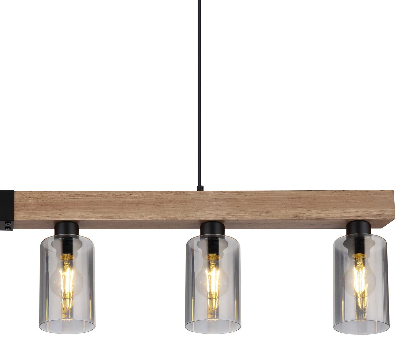 Modern rustic wood 6-light bar pendant over kitchen island