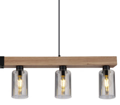 Modern rustic wood 6-light bar pendant over kitchen island