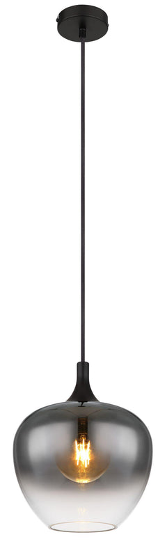Maxy single smoked glass pendant light with black metal fitting