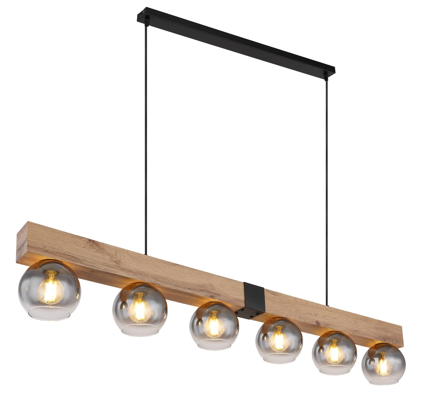 Moitas 6-Light Black & Wood Bar Pendant Light