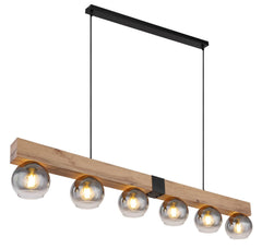 Moitas 6-Light Black & Wood Bar Pendant Light