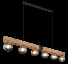Moitas 6-Light Black & Wood Bar Pendant Light