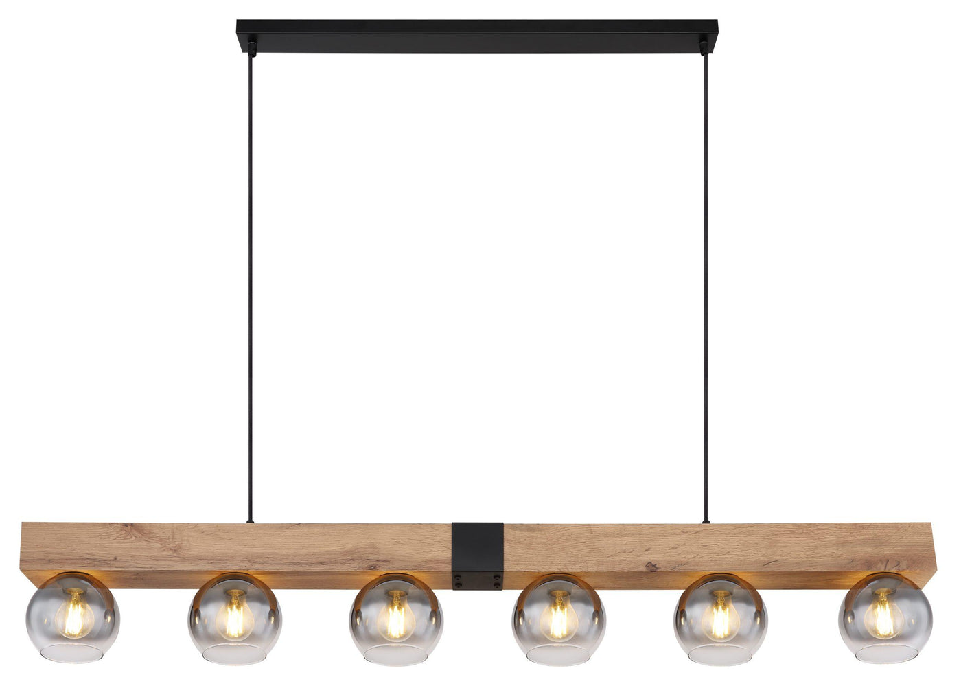 Moitas 6-Light Black & Wood Bar Pendant Light