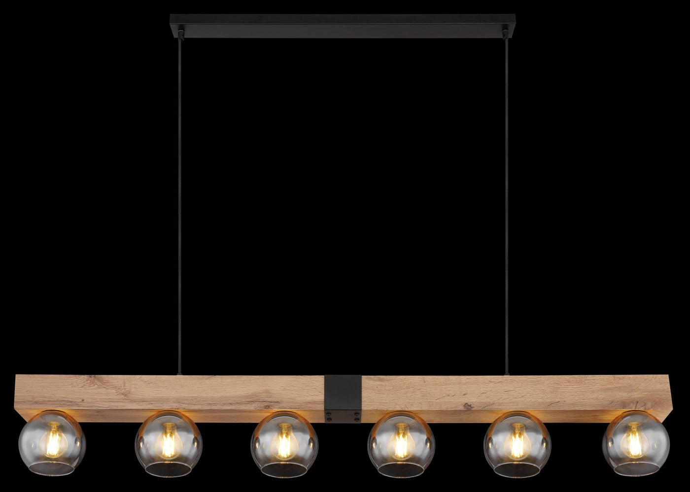 Moitas 6-Light Black & Wood Bar Pendant Light