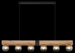 Moitas 6-Light Black & Wood Bar Pendant Light