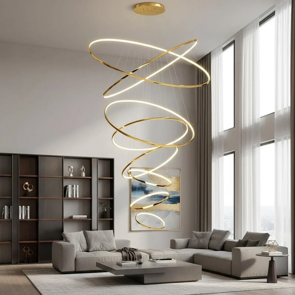 Dimmable Geometric Ring Pendant Light – Modern Aluminium Design