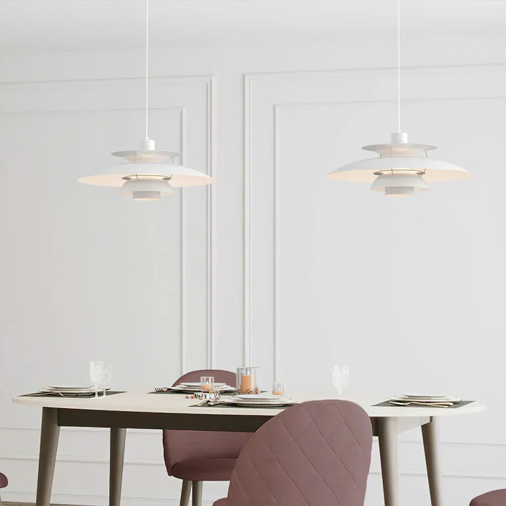 Danish pendant light – Layered metal, colorful design for the dining room or living room