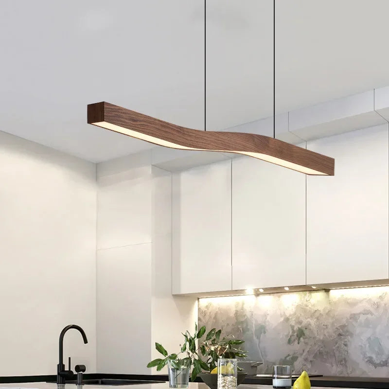 Walnut Finish Linear Pendant Light – Modern Retro Design