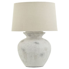 large ceramic lamp with linen shade image, cut out on white background
