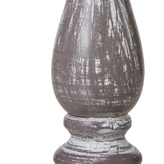 close up image of weathered-grey and white wooden lamp body