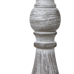 close up image of textured grey wood body of lamp