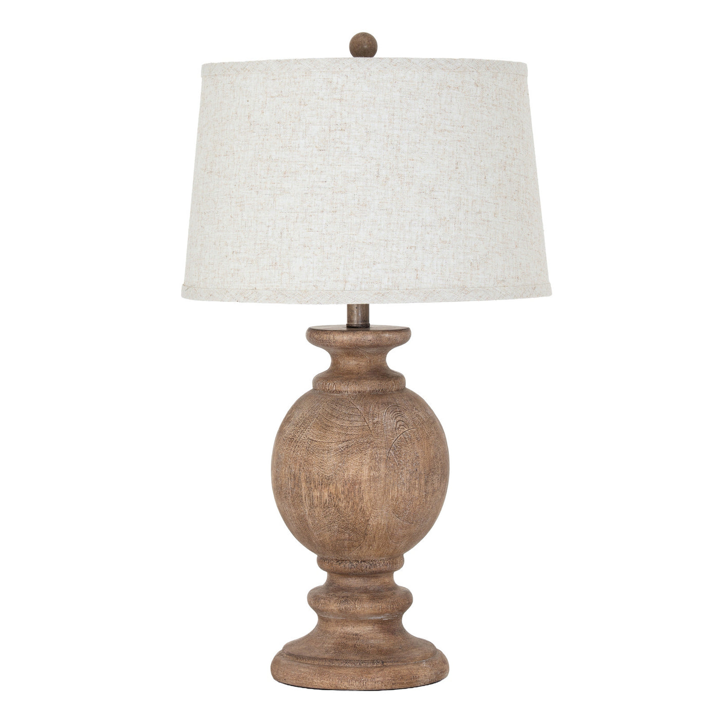 cut out image of brown wooden table lamp with linen shade