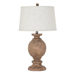 cut out image of brown wooden table lamp with linen shade