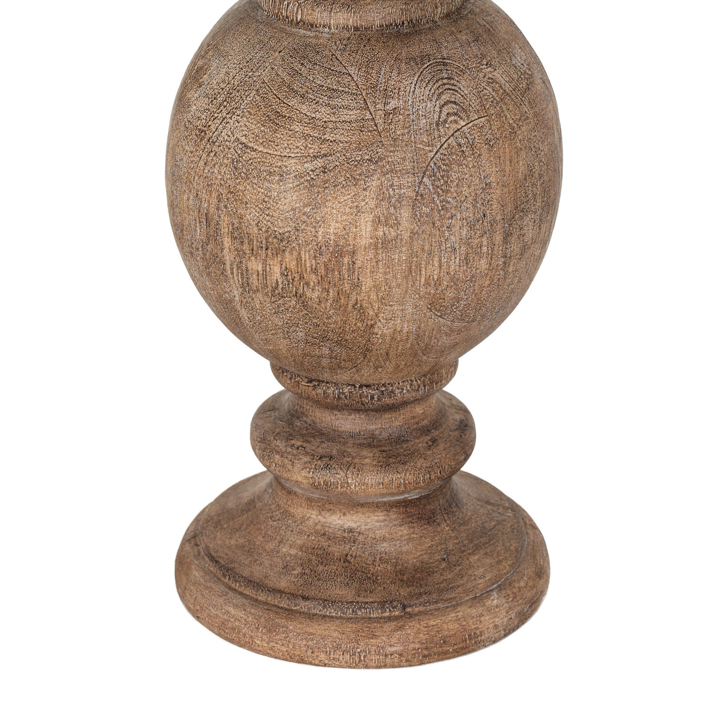 close up on rounded brown resin base of lamp