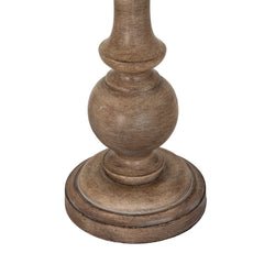 close up image of brown body and base of table lamp with curved shape and worn effect