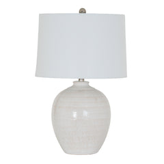 image cut out on white background of white ceramic table vase with chevronne effect on the base