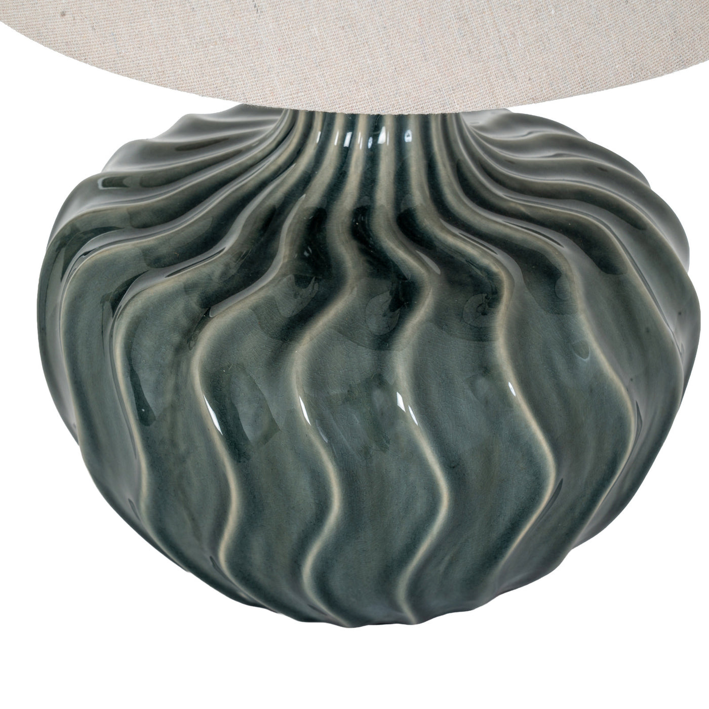 Veyla Table Lamp in Black & Grey with texture linen shade close up