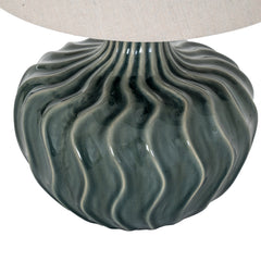 Veyla Table Lamp in Black & Grey with texture linen shade close up