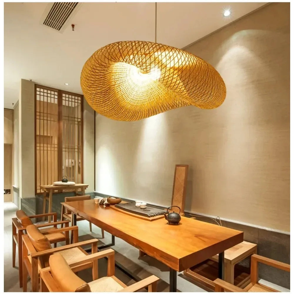 Hand-Woven Natural Rattan Pendant Light – Japandi / Wabi-Sabi Style