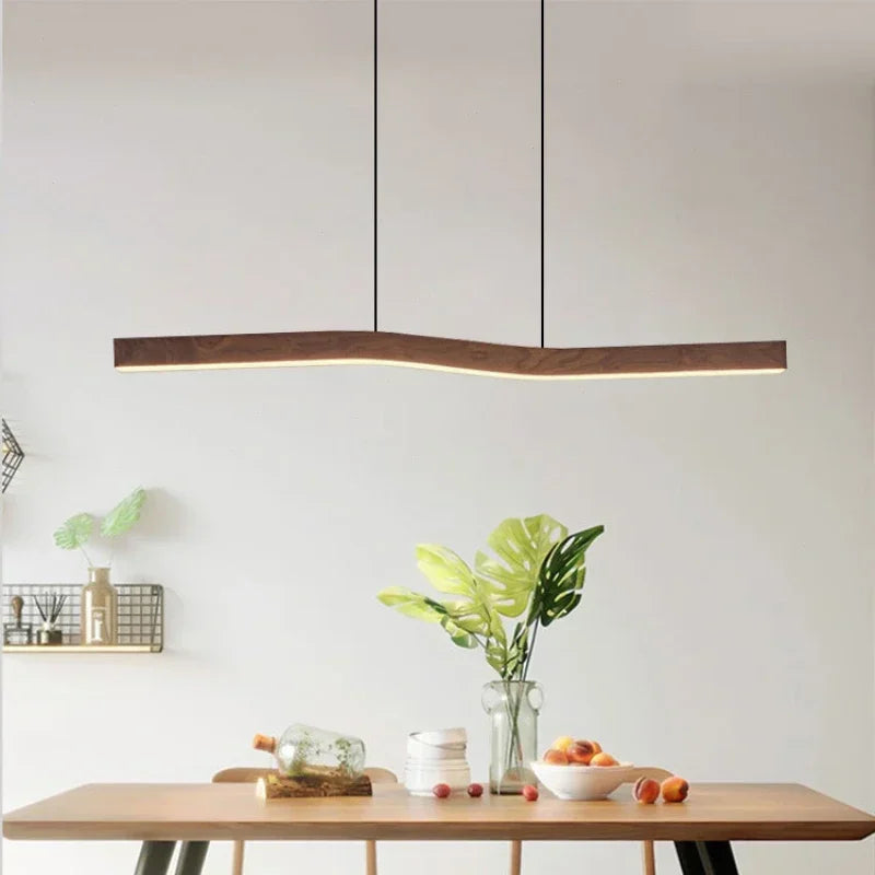 Walnut Finish Linear Pendant Light – Modern Retro Design