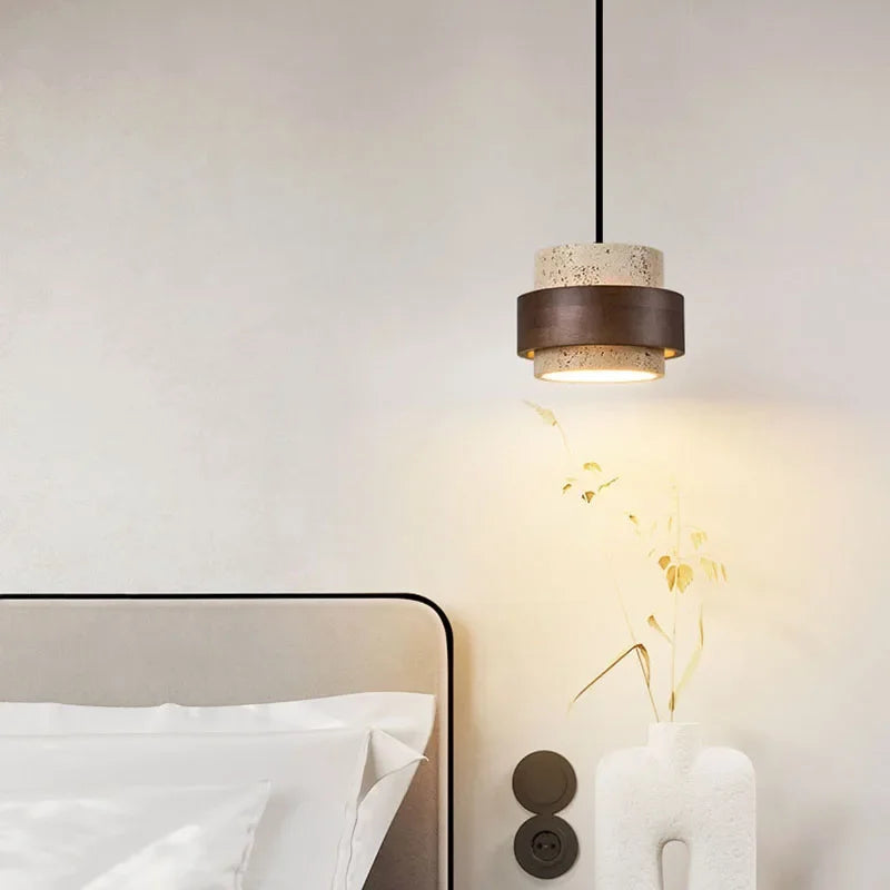 Natural Stone & Wood Pendant Light – Contemporary Minimalist Style