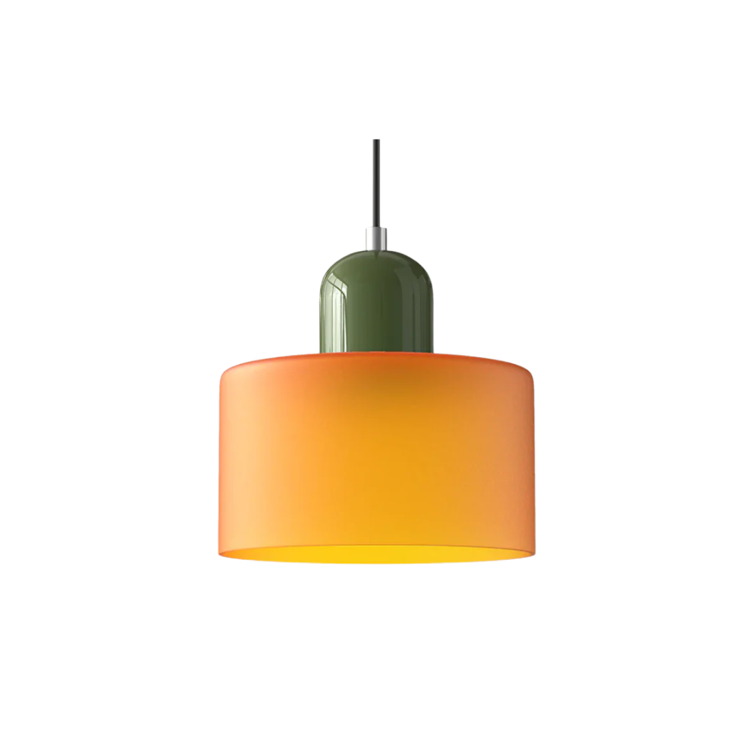 Retro pendant light – Dark green and orange glass shade for a dining table or reading nook, adjustable length up to 150 cm