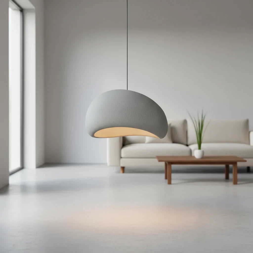 Textured Stone Effect Rounded Dome Pendant Light, Matt Grey Finish, Cord Suspended, 30cm, Set of 2, Dining Table, Living Room & Bedroom
