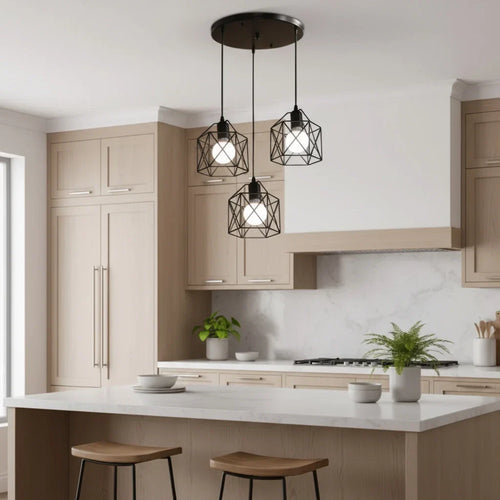 3-Light Industrial Vintage Metal Pendant Light – Black E27