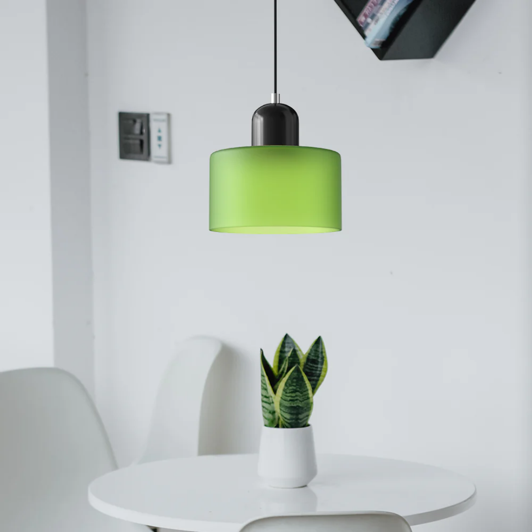 Retro pendant light – Dark green and orange glass shade for a dining table or reading nook, adjustable length up to 150 cm