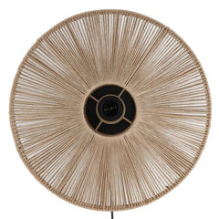 image cut out on white background of circular woven light with central light bulb switched off