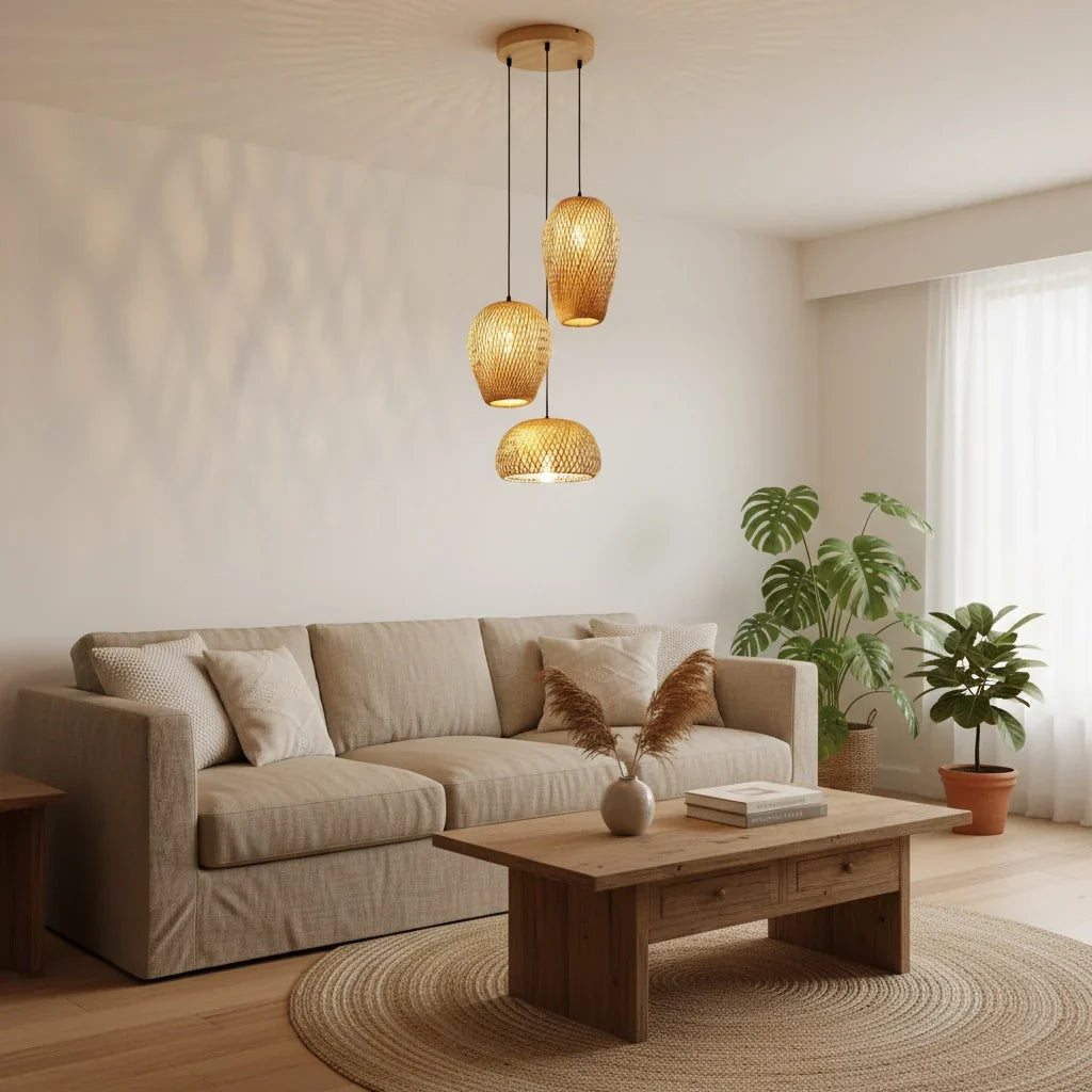 Woven Rattan Pendant Light Set of 3 – Natural Japandi Style