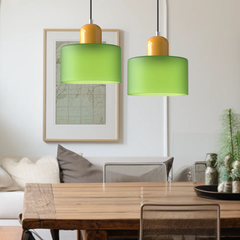 Retro pendant light – Dark green and orange glass shade for a dining table or reading nook, adjustable length up to 150 cm