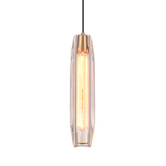 Slender Cylinder Pendant Lighting with Crystal Shade