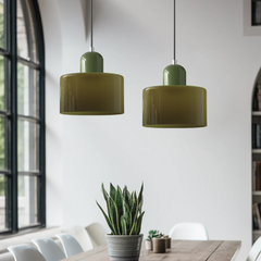 Retro pendant light – Dark green and orange glass shade for a dining table or reading nook, adjustable length up to 150 cm